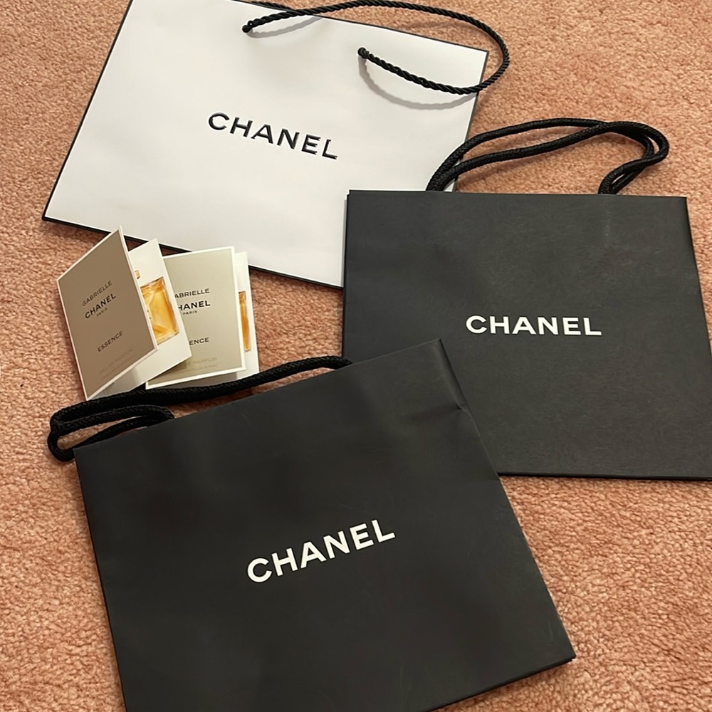 (3) Chanel /from  Bloomingdales’s brand new paper shopping bag and (2) sample